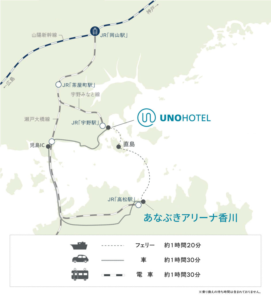 宇野港からあなぶきアリーナ香川までのアクセス